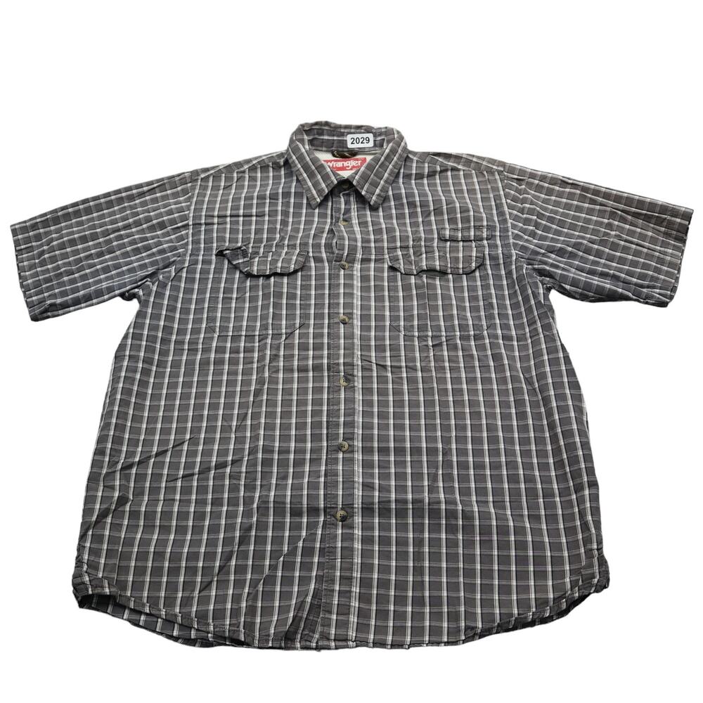 Wrangler Shirt Mens Medium Gray White Cowboy Western Men Outdoor Work Button Up